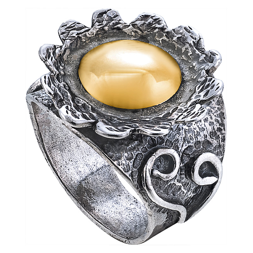 טבעת כסף עם זהב "שמש אצטקית"