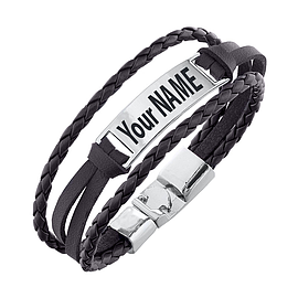 Men Engraved Leather Bracelet