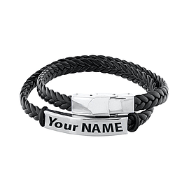 Men Engraved Leather Bracelet