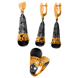 Silver set ''Sea Bell'' gold & ruthenium plated
