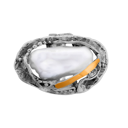 Silver and Gold Pearl Ring