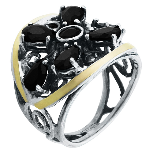 Серебряное кольцо с золотом "Цветок Пустыни"