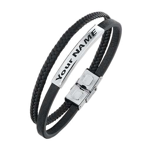 Men Engraved Leather Bracelet