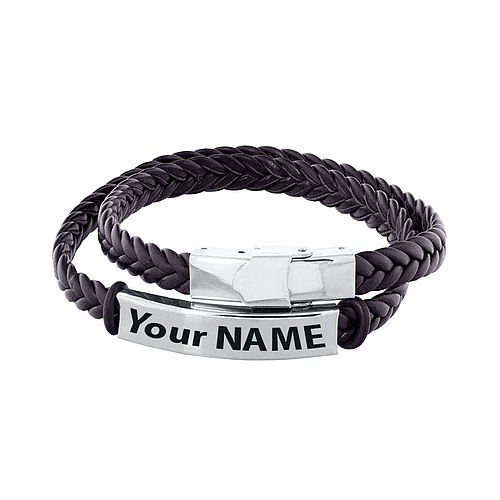 Men Engraved Leather Bracelet