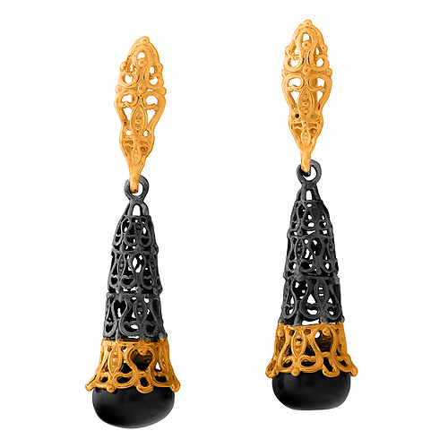 Silver earrings "Sea Bell" with gold & ruthenium plating